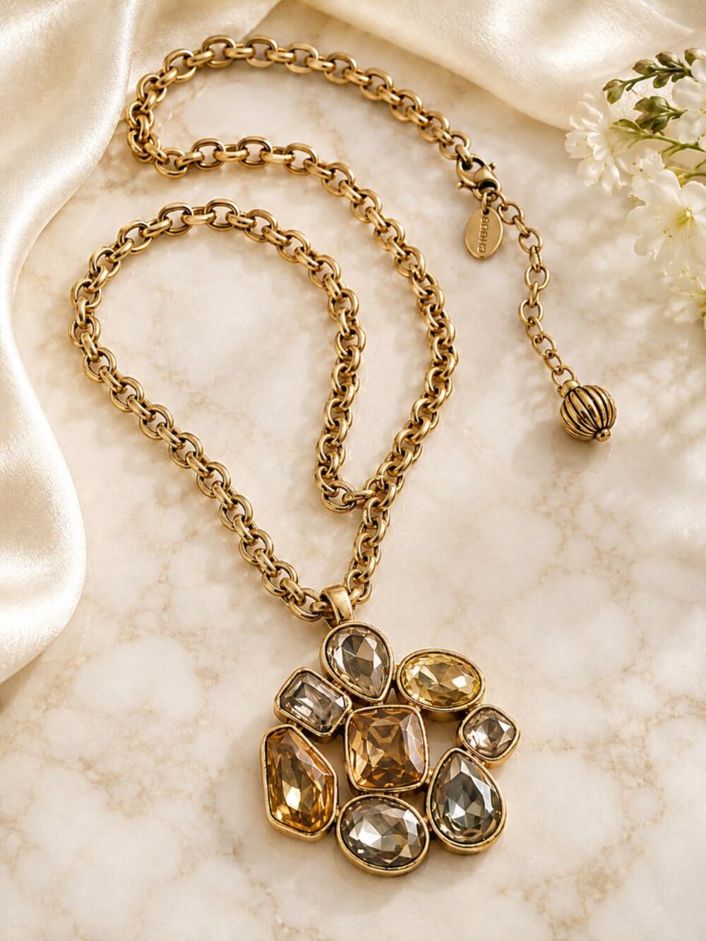 Be BOLD! Show Your Style! CHICO'S Gold Tone Multi-Stone Statement Necklace New